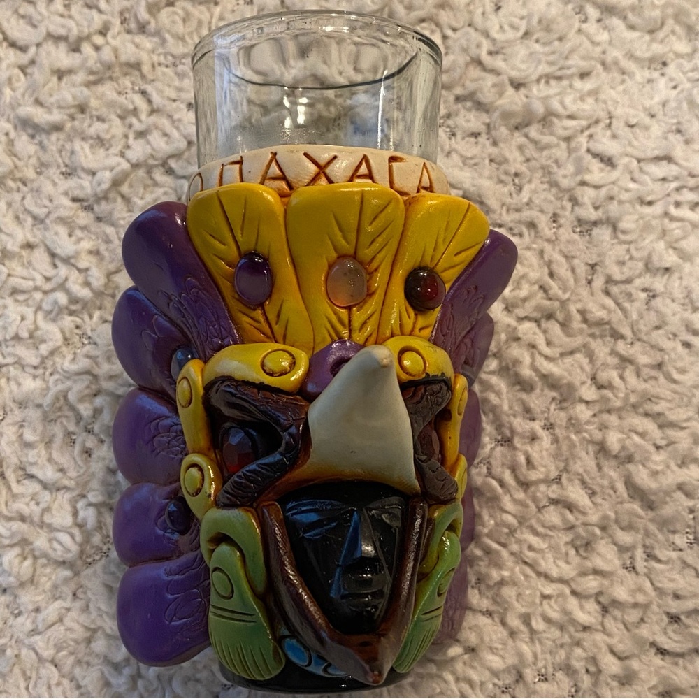 Aztec Warrior HandPainted Shot Glass Oaxaca Mexico